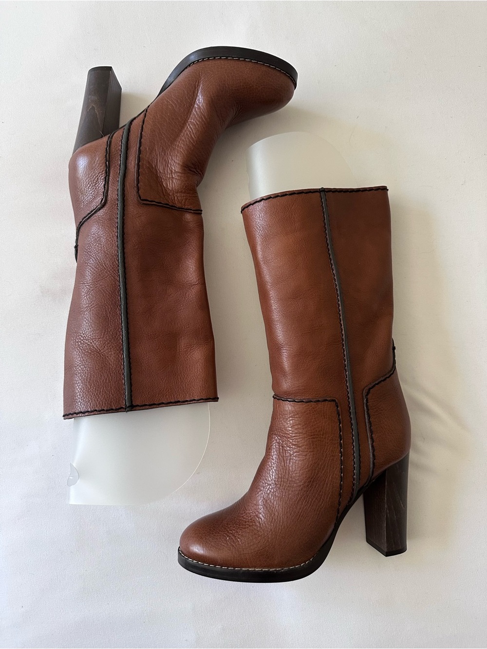 Vintage Chloe Leather Mid-Calf Block Heel Boots